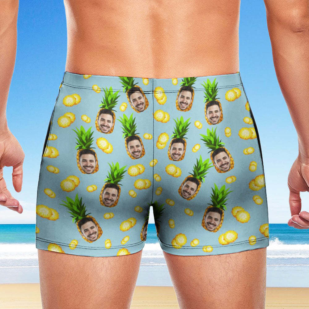 Custom Men's Swim Boxer Shorts, Hawaiian Face Swim Trunks, Peseronalized Swim Briefs - Pineapple