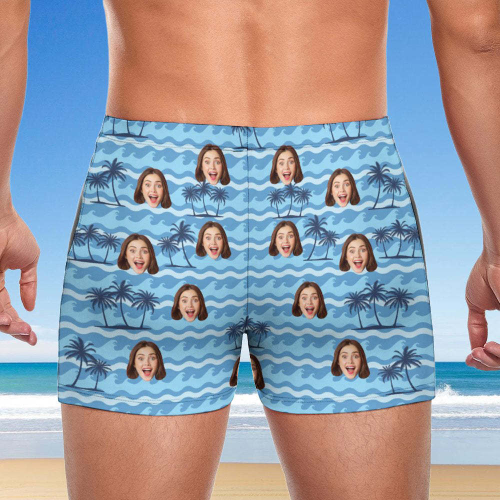 Custom Face Bathing Suit Personalised Swim Shorts With Photo Swimming Trunks For Men Sea Wave