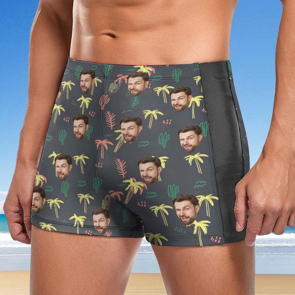 Custom Face Bathing Suit Personalised Swim Shorts With Photo Swimming Trunks For Men Coconut Tree