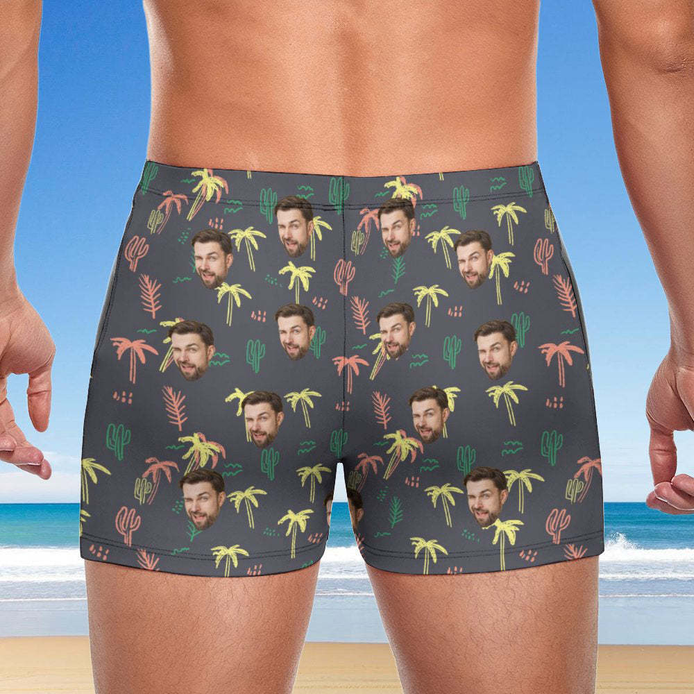 Custom Face Bathing Suit Personalised Swim Shorts With Photo Swimming Trunks For Men Coconut Tree