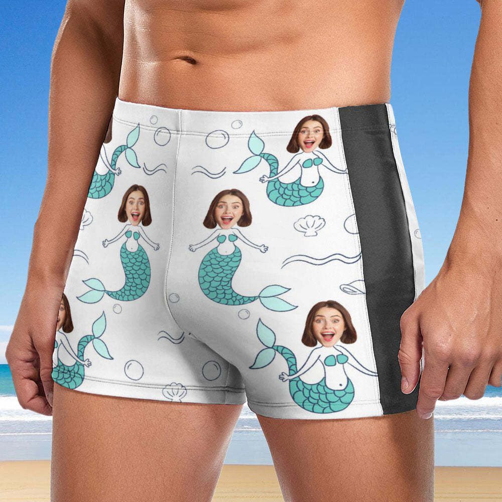 Custom Face Bathing Suit Personalised Swim Shorts With Photo Swimming Trunks For Men Mermaid