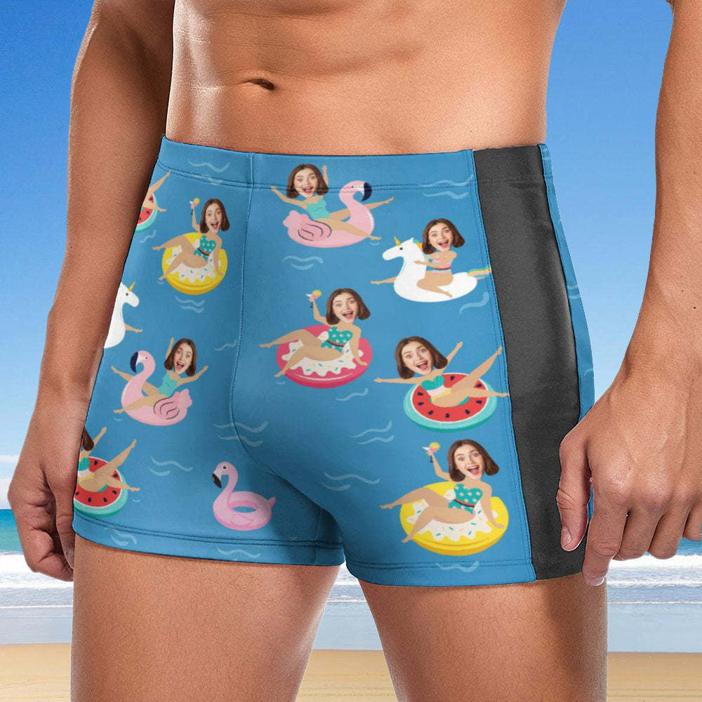 Custom Face Bathing Suit Personalised Swim Shorts With Photo Swimming Trunks For Men Funny Swimming Ring