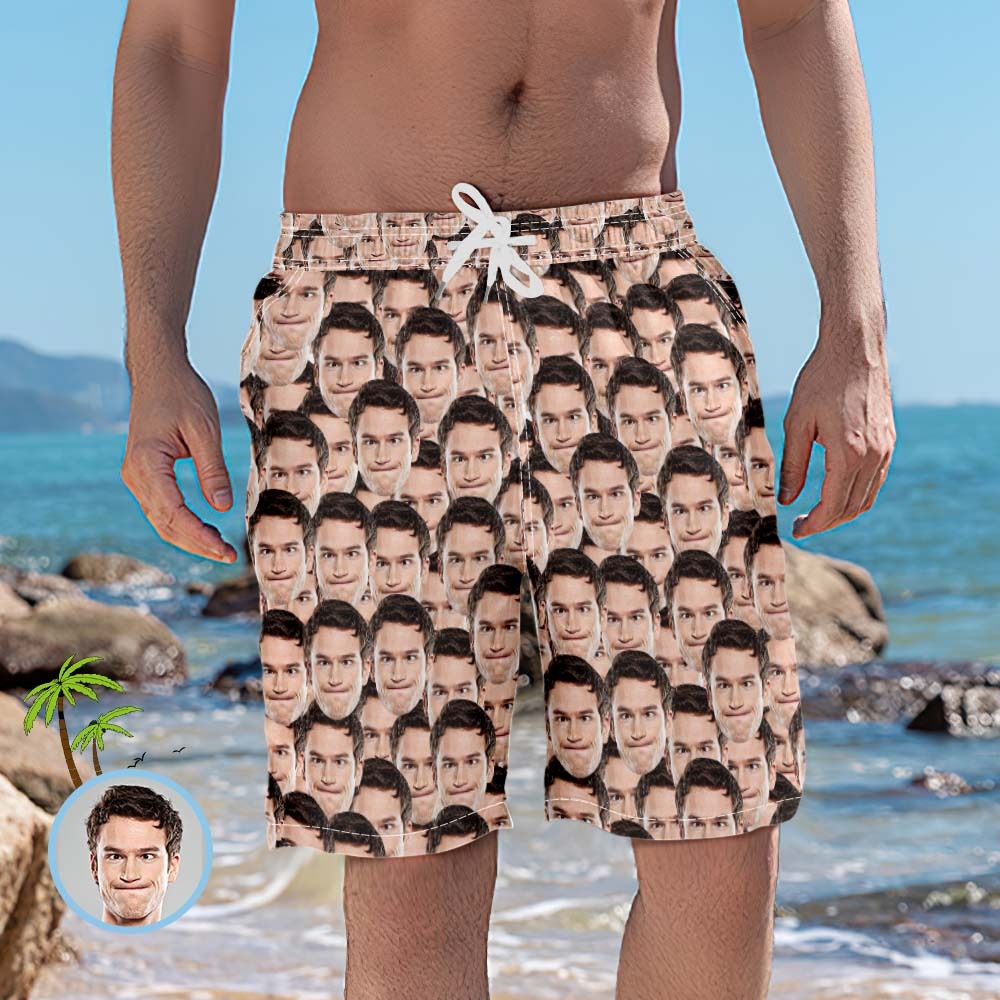 Custom Face Hawaiian Shirt And Beach Shorts Set Personalized Men's Photo Face Mash Set Vacation Party Gift