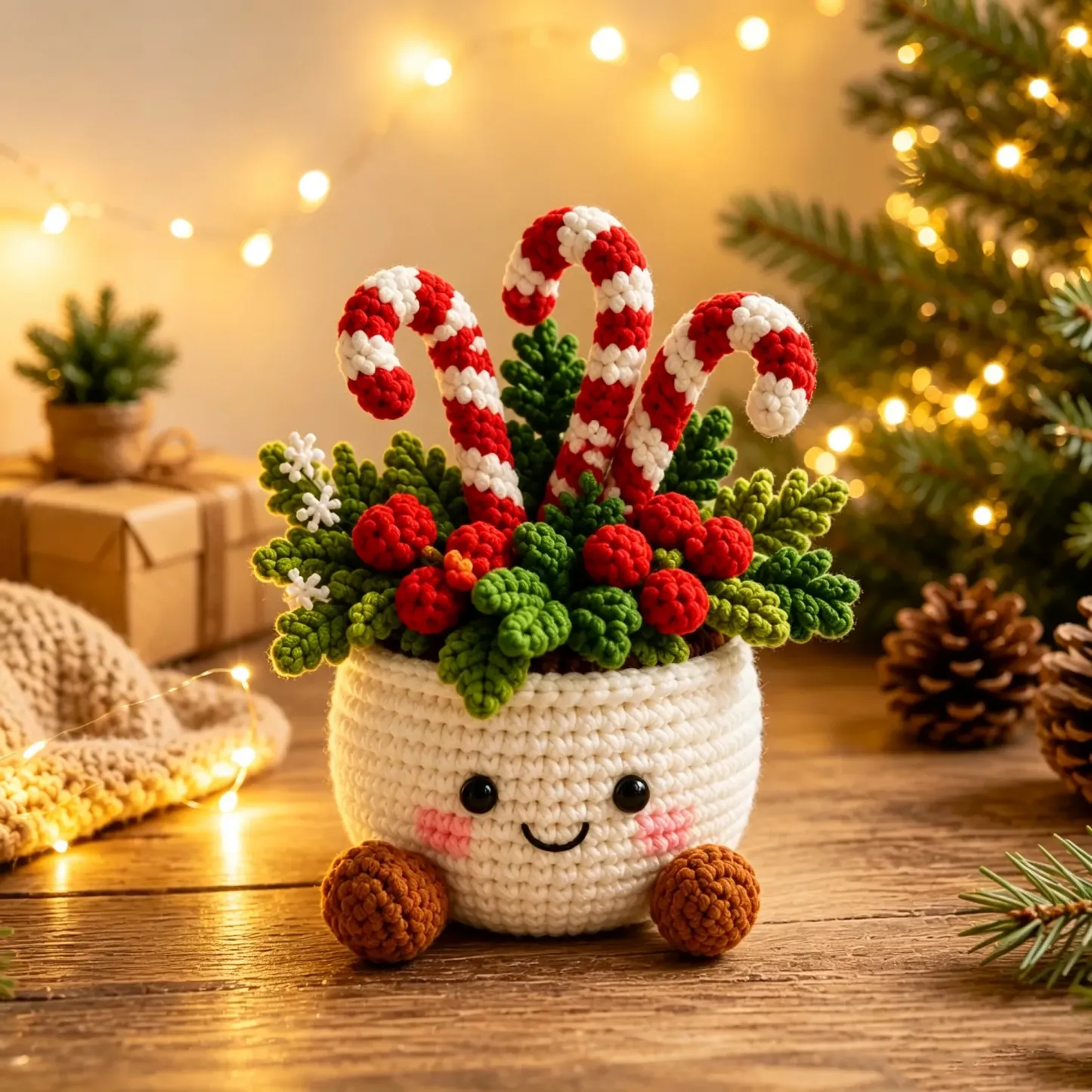Crochet Christmas Plant Pot Cover – Handmade Holiday Decor for Home & Office - MyFaceSocks