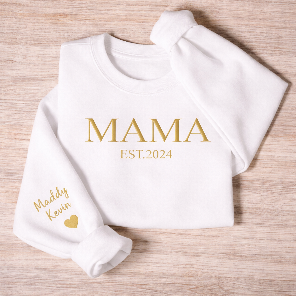 Personalized Mama Embroidered Sweatshirt, Custom Mom Embroidery Hoodie, New Mom Outfit, Pregnancy Reveal Clothing, Happy Mother's Day Gifts - MyFaceSocks
