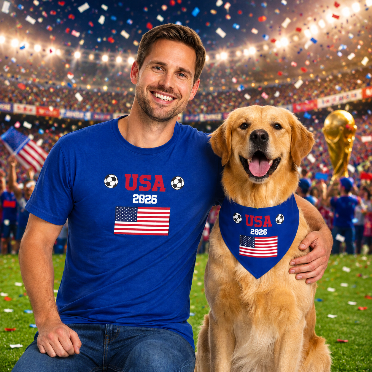 Matching Dog and Owner Country Flag Outfit Set, Custom National Flag Bandana and Tee Shirt, Sports Fan Party Gift for Pet & Owner