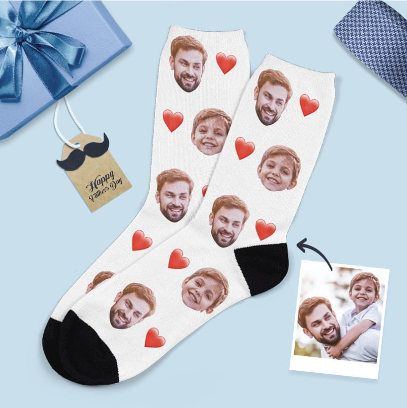 Personalized Gifts, Custom Face Socks Add Pictures and Name - Heart