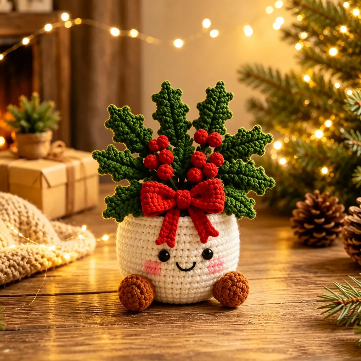 Crochet Christmas Plant Pot Cover – Handmade Holiday Decor for Home & Office - MyFaceSocks