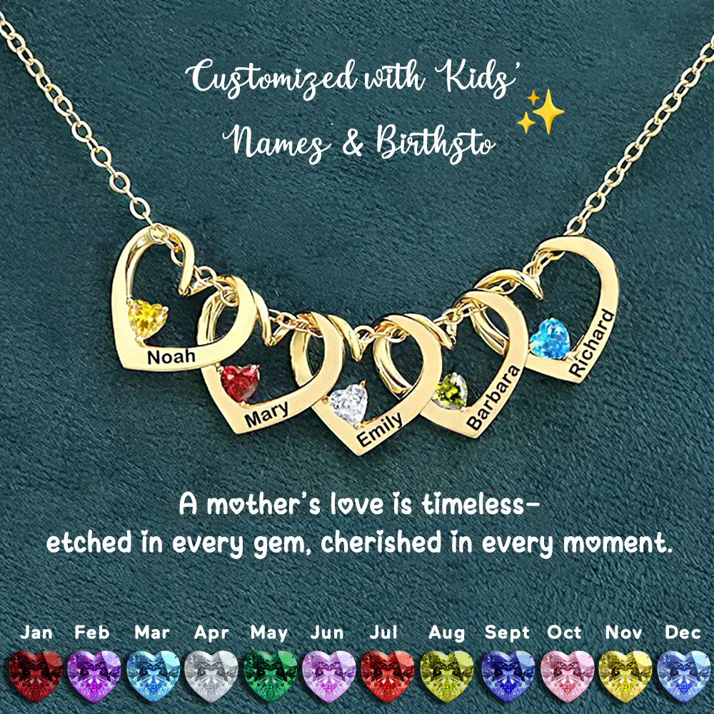 Personalized Heart Name & Birthstone Necklace Custom Gift for Mom or Grandma Christmas Gift Idea - MyFaceSocks