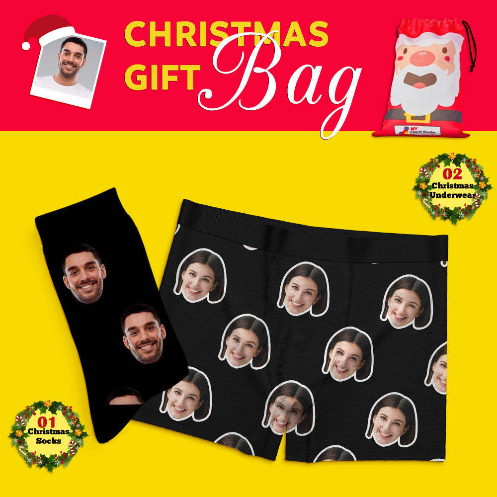 Christmas Gift Bags Custom Face Boxer Shorts And Socks Set For Lover Colorful - MyFaceSocks
