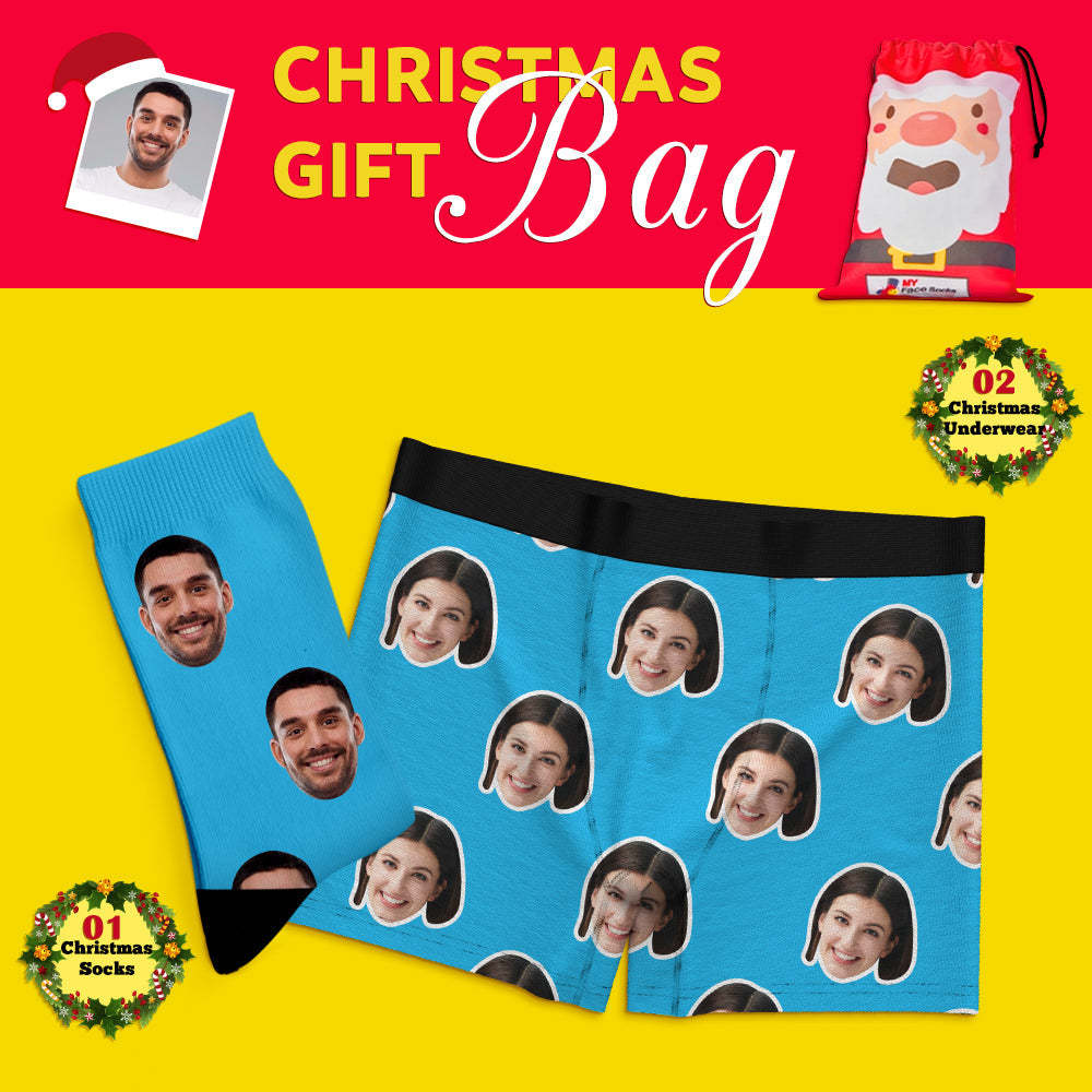 Christmas Gift Bags Custom Face Boxer Shorts And Socks Set For Lover Colorful - MyFaceSocks