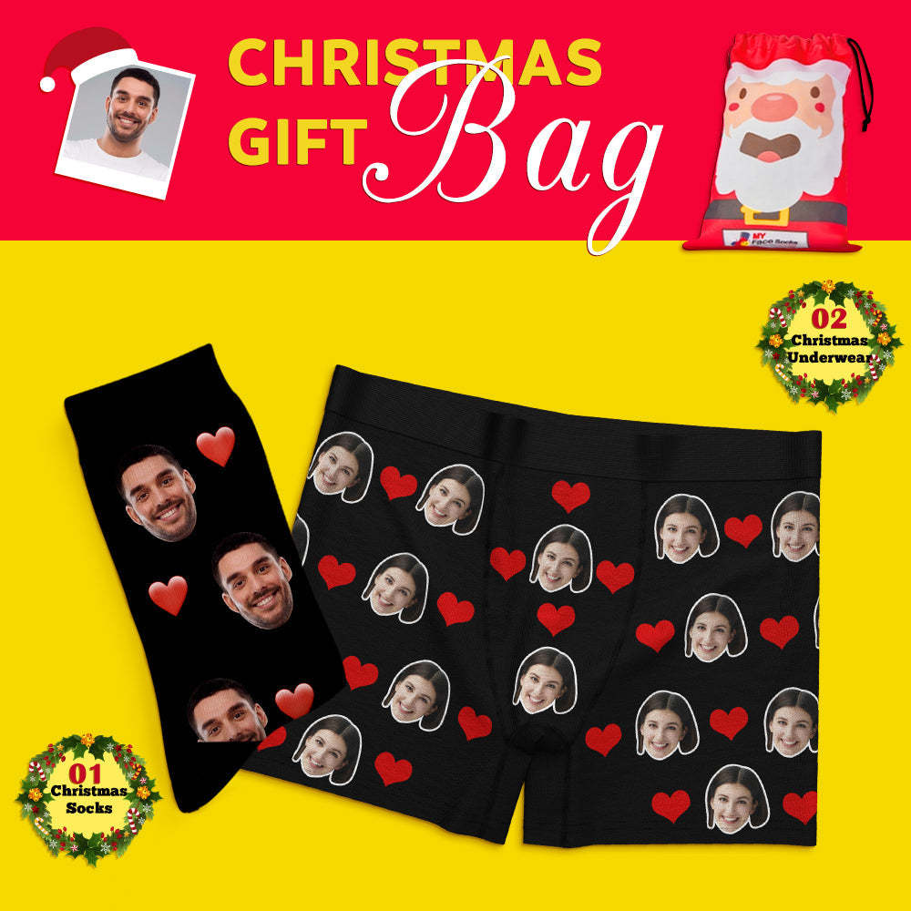 Christmas Gift Bags Custom Face Boxer Shorts And Socks Set For Lover Heart - MyFaceSocks