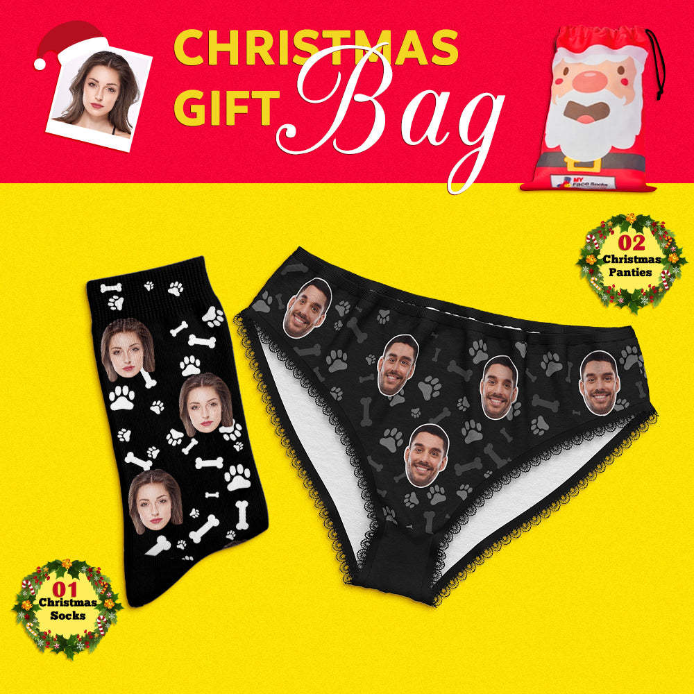 Christmas Gift Bags Custom Face Panties And Socks Set For Her - MyFaceSocks