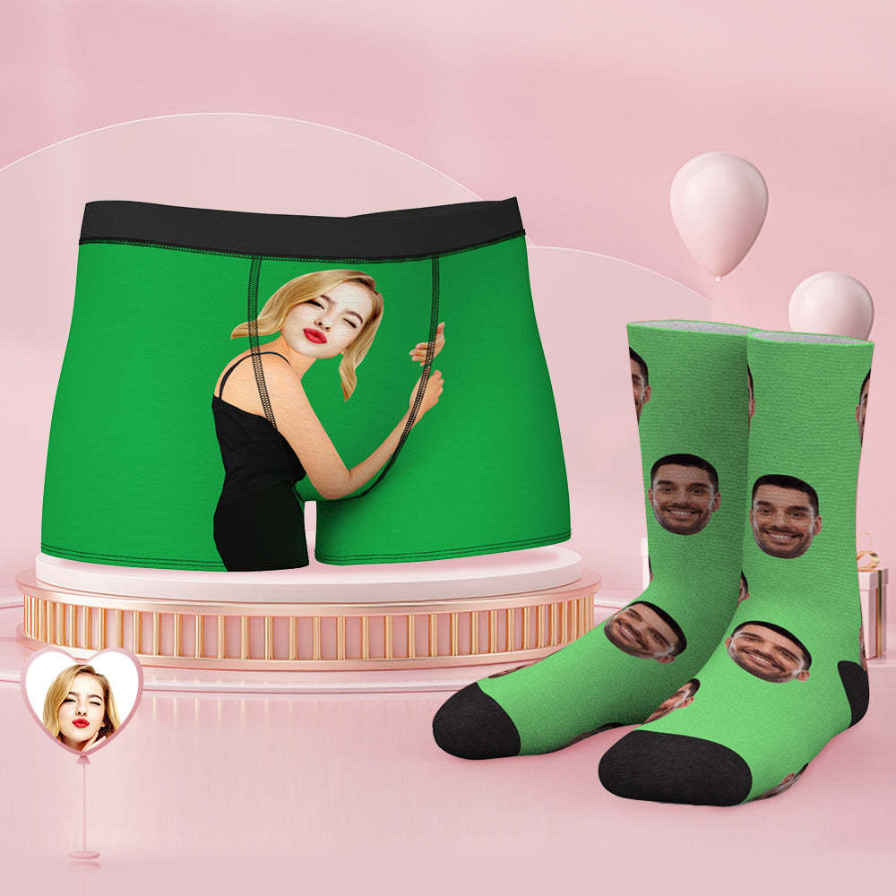 Custom Face Boxer Shorts And Socks Set On Body Skin - MyFaceSocks