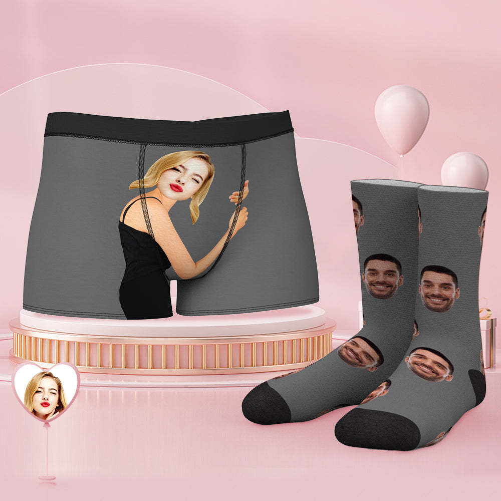 Custom Face Boxer Shorts And Socks Set On Body Skin - MyFaceSocks