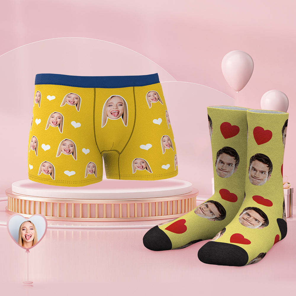 Custom Face Boxer Shorts And Socks Set Best Couple's Gift - MyFaceSocks
