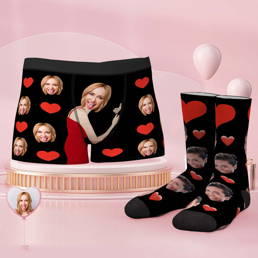 Custom Face Boxer Shorts And Socks Set Heart - MyFaceSocks