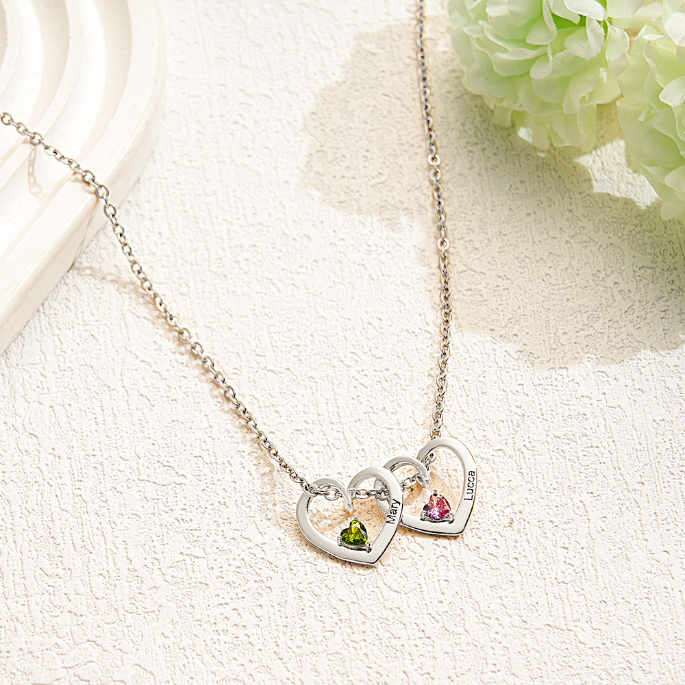 Personalized Heart Name & Birthstone Necklace Custom Gift for Mom or Grandma Christmas Gift Idea - MyFaceSocks