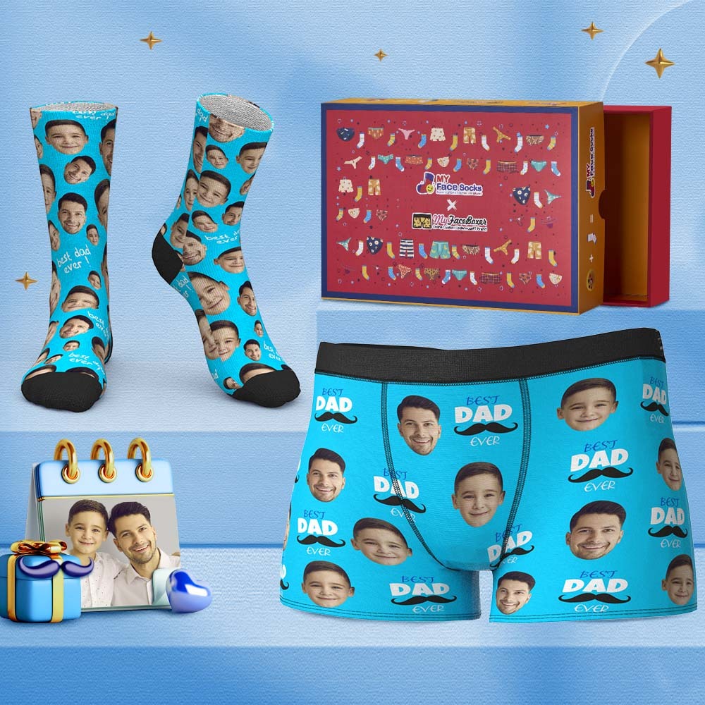 Custom Face Boxer Shorts And Socks Set For Dad Gift Co-Branding Set
