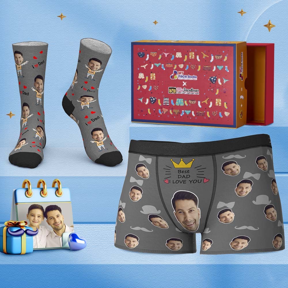 Custom Face Boxer Shorts And Socks Set Gifts To The Dearest Dad Co-Branding Set