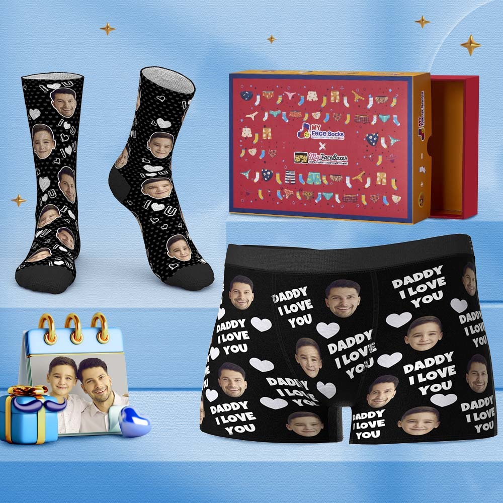 Custom Face Boxer Shorts And Socks Set Gifts To Dad Love U Co-Branding Set