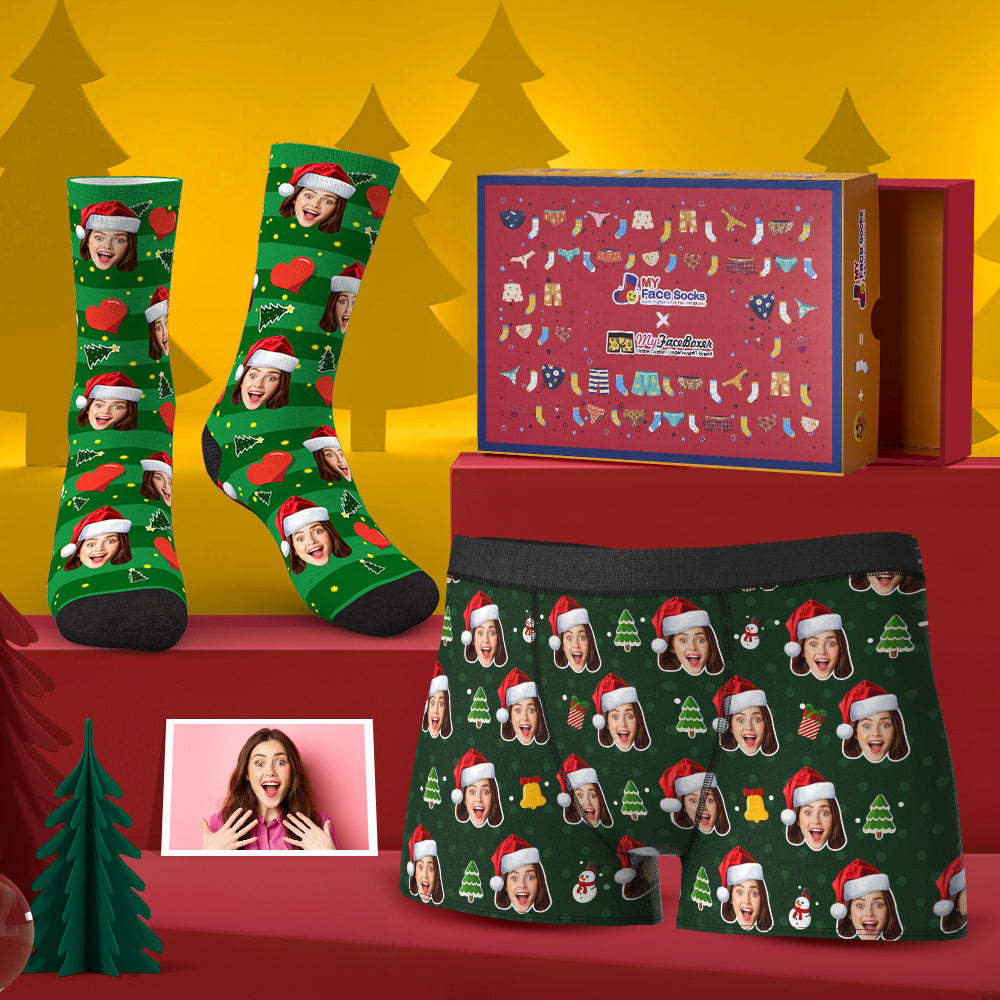 Custom Christmas Lover Face Boxer Shorts And Socks Set Co-Branding Set
