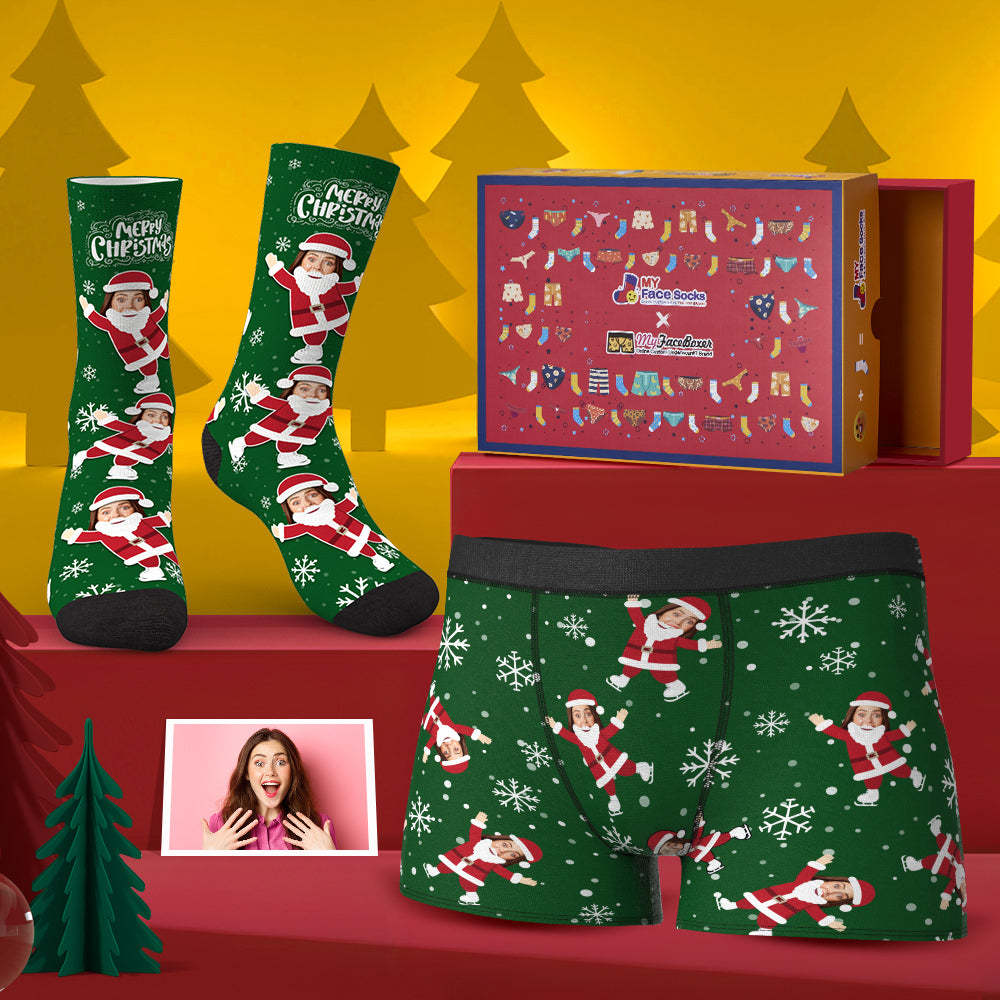 Custom Face Boxer Shorts And Socks Set For Lover Merry Christmas Snow Co-Branding Set