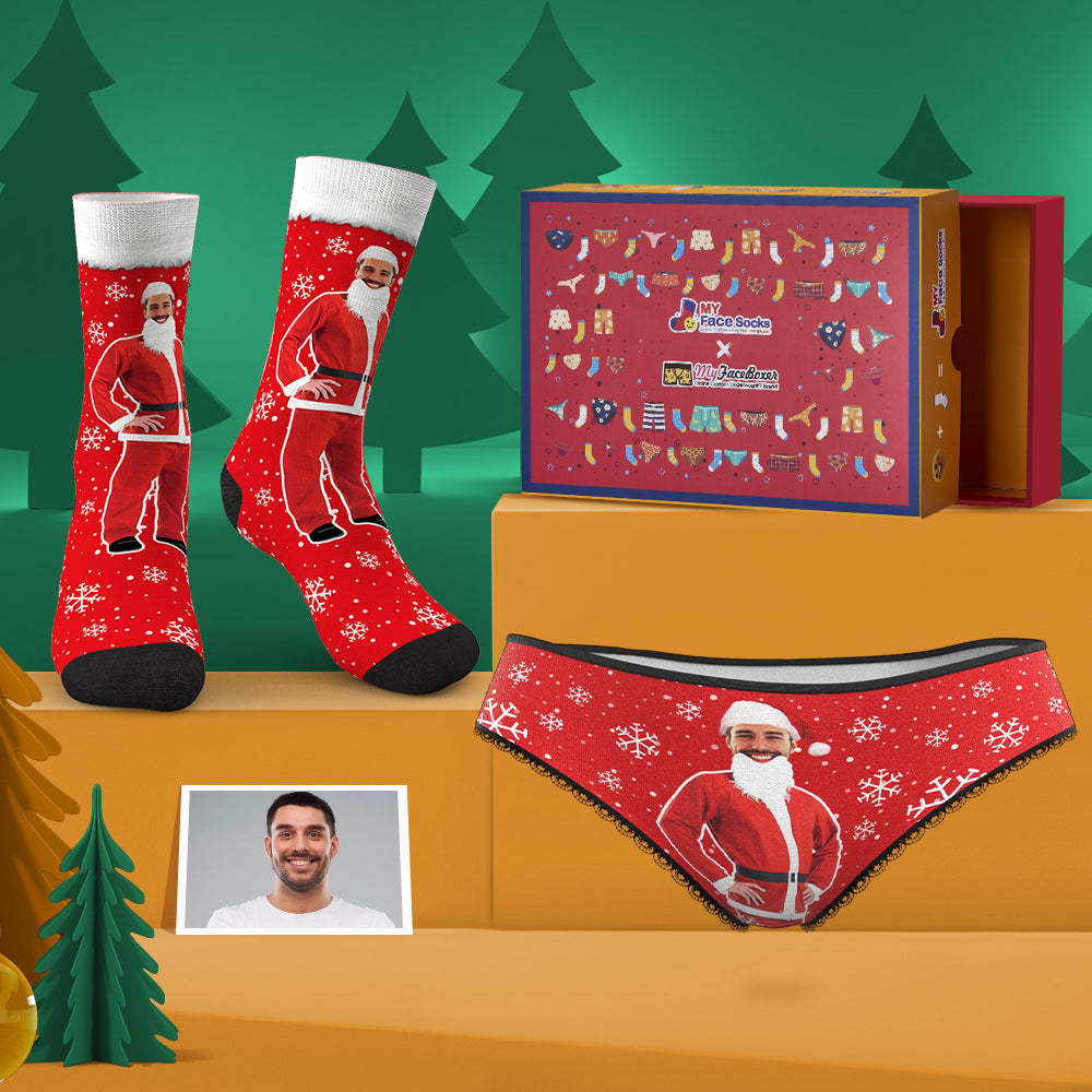 Custom Face Panties And Socks Set For Her Merry Christmas Santa Co-Branding Set