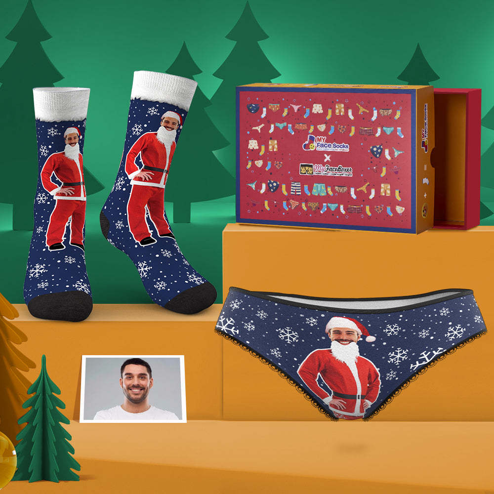 Custom Face Panties And Socks Set For Her Merry Christmas Santa Co-Branding Set