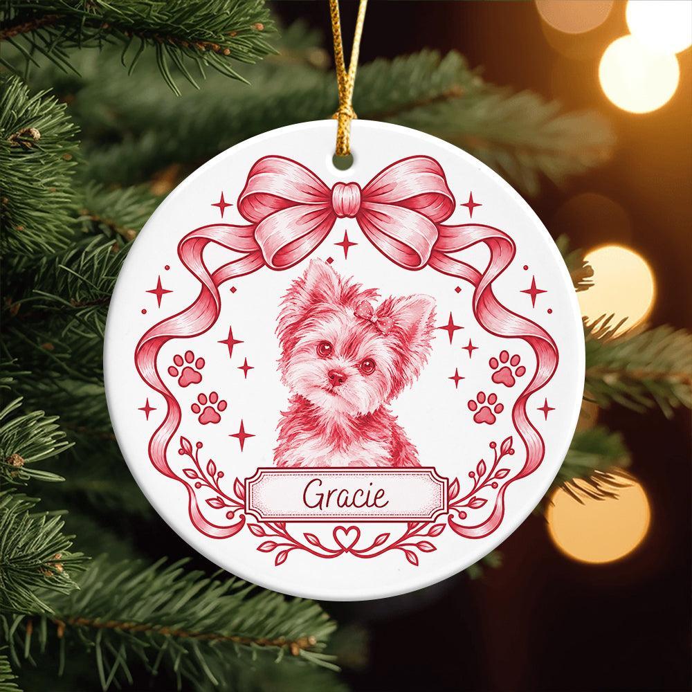 Custom Photo Dog Cat Watercolor Coquette Ceramic Ornament, Personalized Pet Holiday Keepsake - MyFaceSocks