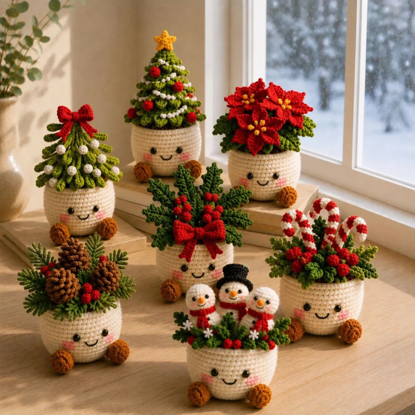 Handmade Crochet Christmas Potted Plant Decor – Festive Desk Ornament Gift for Home, Office & Holiday Parties - MyFaceSocks