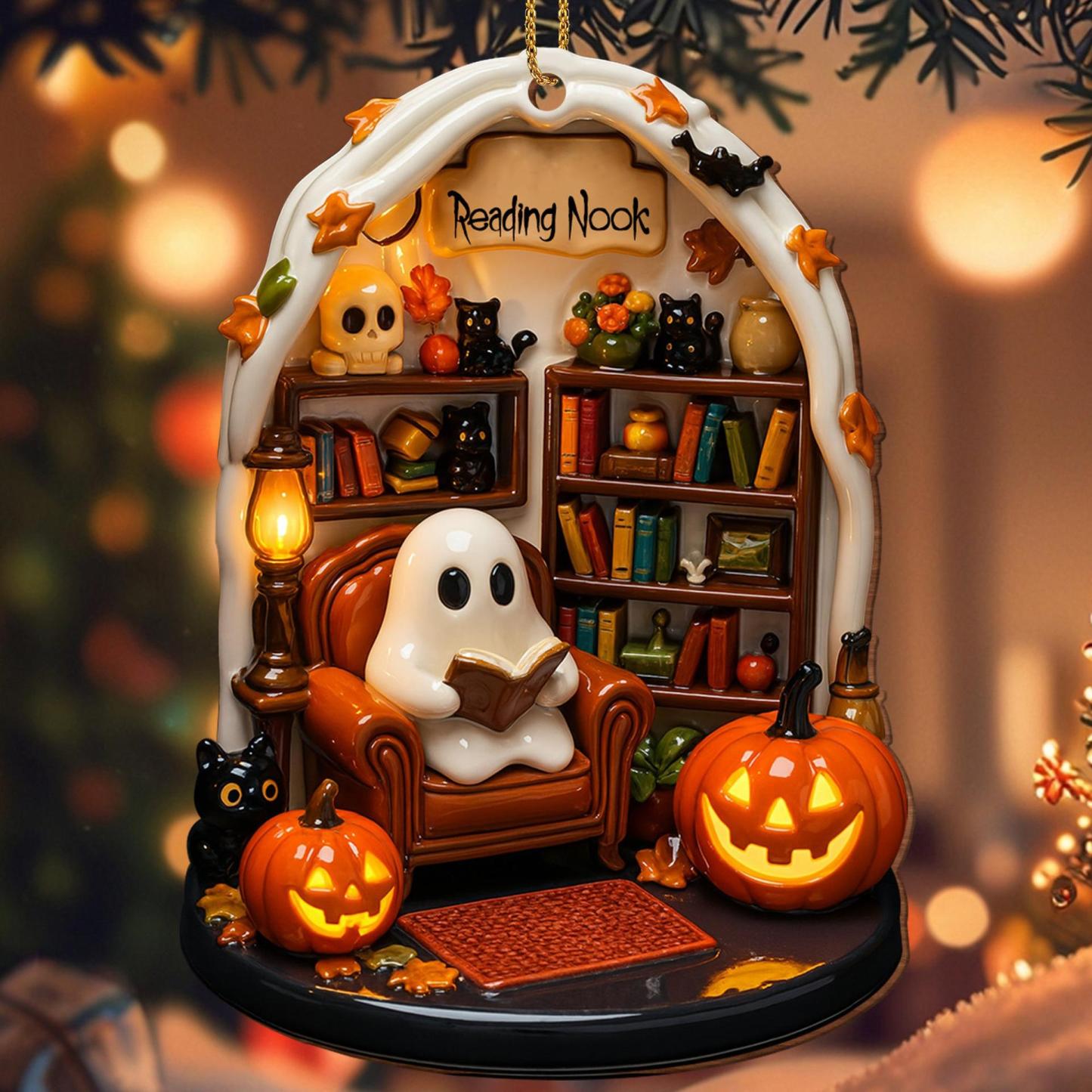Personalized Halloween Reading Ghost Acrylic Flat Decorative Pendant Halloween Decoration Hanging Sign - MyFaceSocks