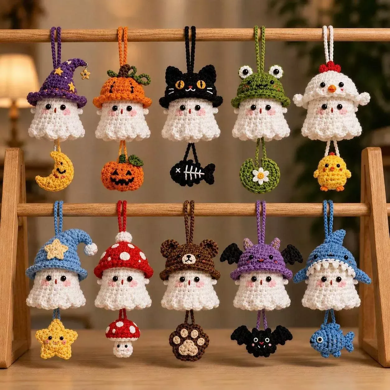 Cute Crochet Ghost Keychain Set - Halloween Decor & Gift for Kids, Teachers, Craft Lovers - MyFaceSocks