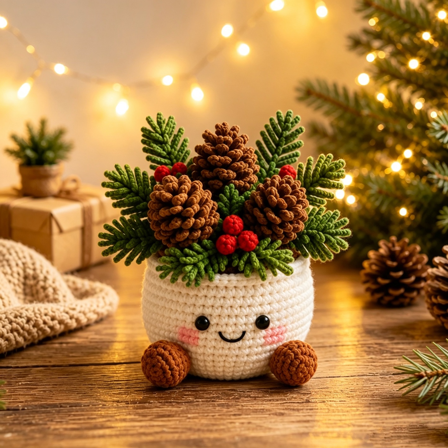 Handmade Crochet Christmas Potted Plant Decor – Festive Desk Ornament Gift for Home, Office & Holiday Parties - MyFaceSocks