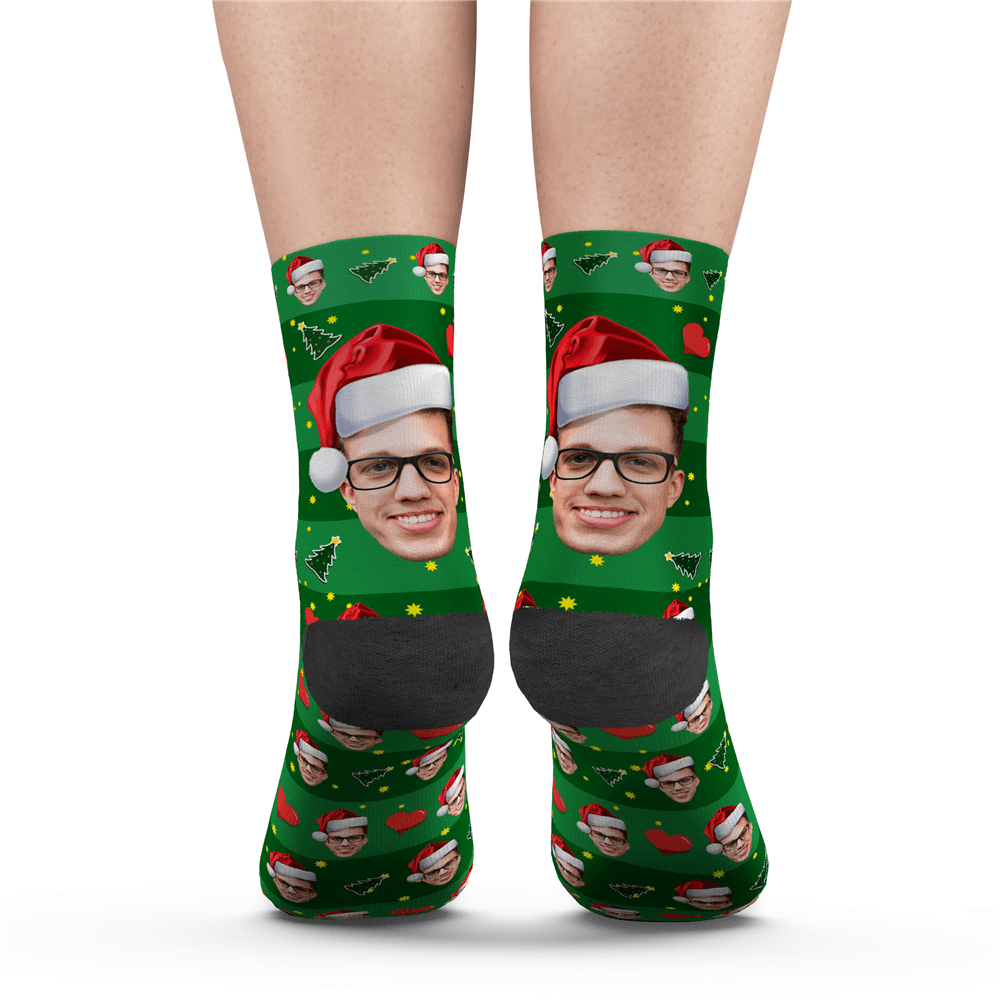 Printed In USA Custom Face Socks Add Pictures and Name My Face Socks Christmas Hat Socks