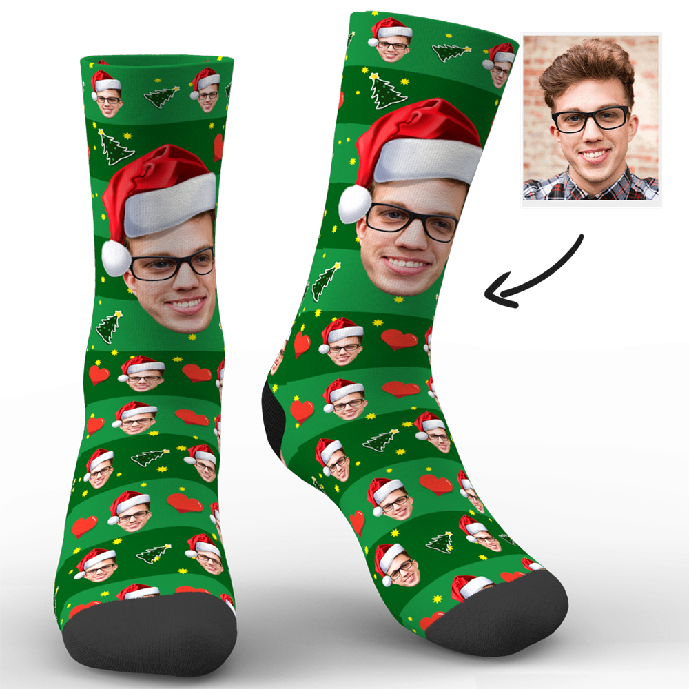 Printed In USA Custom Face Socks Add Pictures and Name My Face Socks Christmas Hat Socks