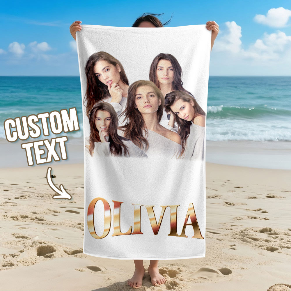 Custom Photo Beach Towel Muti-face Colored Beach Towel Summer Funny Gift Idea Pink Beach Towerl - MyFaceSocks