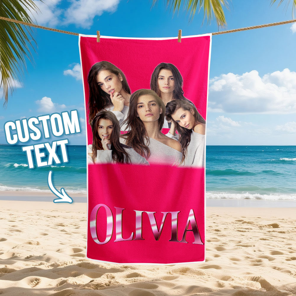 Custom Photo Beach Towel Muti-face Colored Beach Towel Summer Funny Gift Idea Pink Beach Towerl - MyFaceSocks