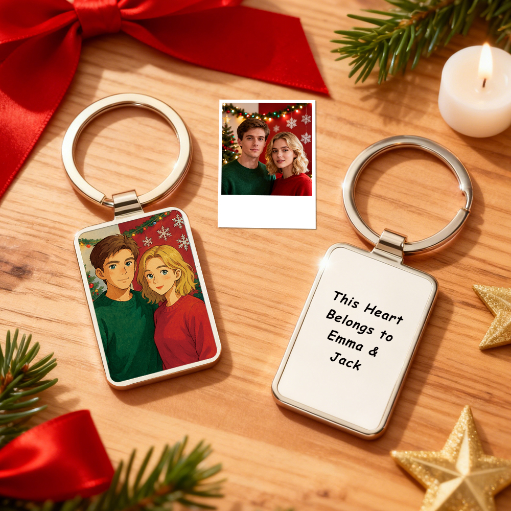 Custom Christmas Couple Photo Keyring  Personalized Gift for Him or Her Romantic Keepsake Stocking Stuffer Idea - MyFaceSocks