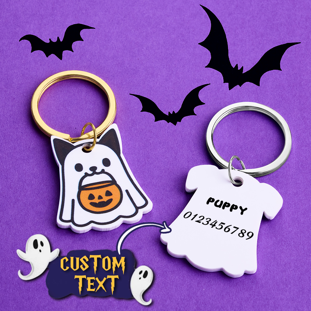 Ghost Dog Tag - 3D Printed Pet Tag, Custom, Sustainable, Customised, Gift, Keyring, Cute, Halloween, Spooky - MyFaceSocks