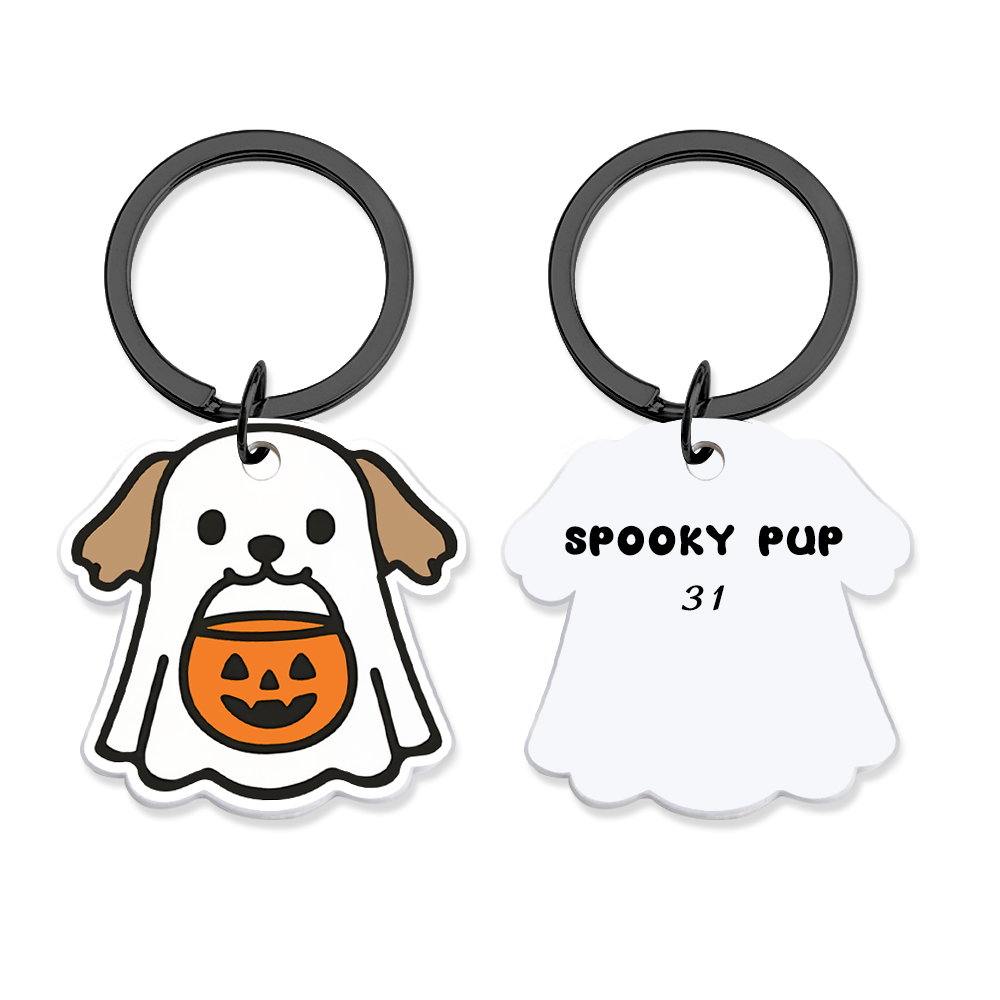Ghost Dog Tag - 3D Printed Pet Tag, Custom, Sustainable, Customised, Gift, Keyring, Cute, Halloween, Spooky - MyFaceSocks