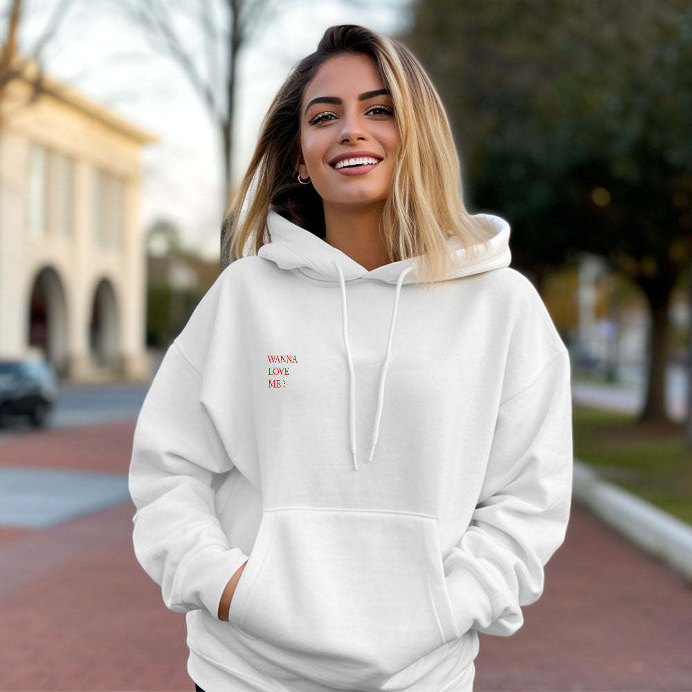 Custom QR Code Sweatshirt Personalized Social Connection Hoodie with Text WANNA LOVE ME? - MyFaceSocks