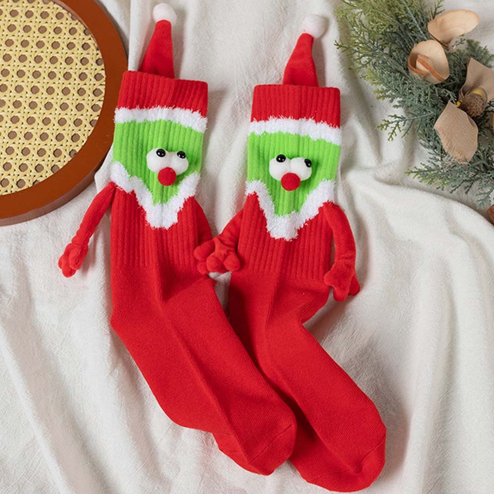 Funny Santa Claus Doll Women's Mid Tube Socks Magnetic Holding Hands Socks Christmas Gifts - MyFaceSocks