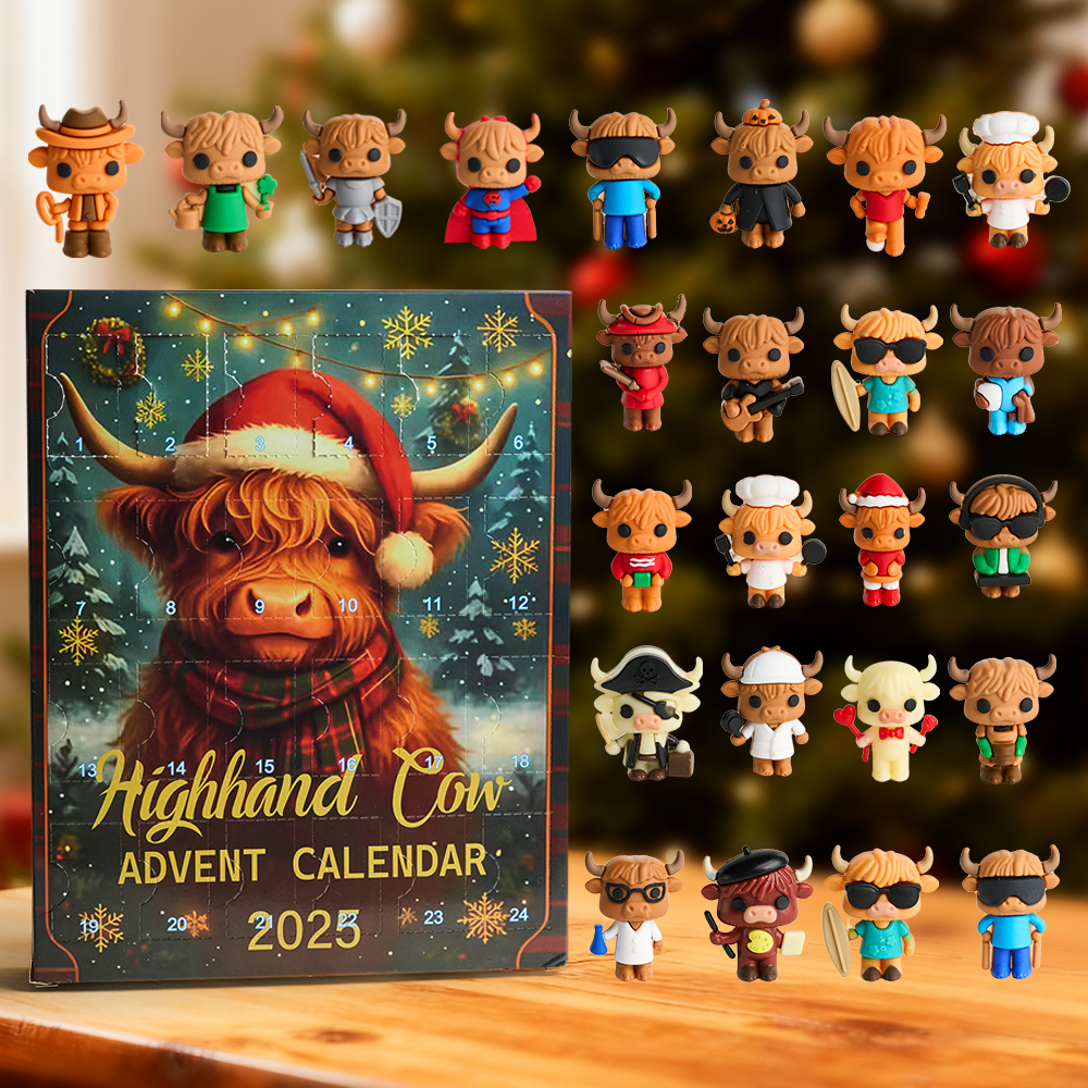 Scottish Highland Cow Advent Calendar | Christmas Countdown Blind Box Ornaments | 2D Acrylic & 3D Rubber Tree Decorations | Holiday Gift for Family & Kids - MyFaceSocks