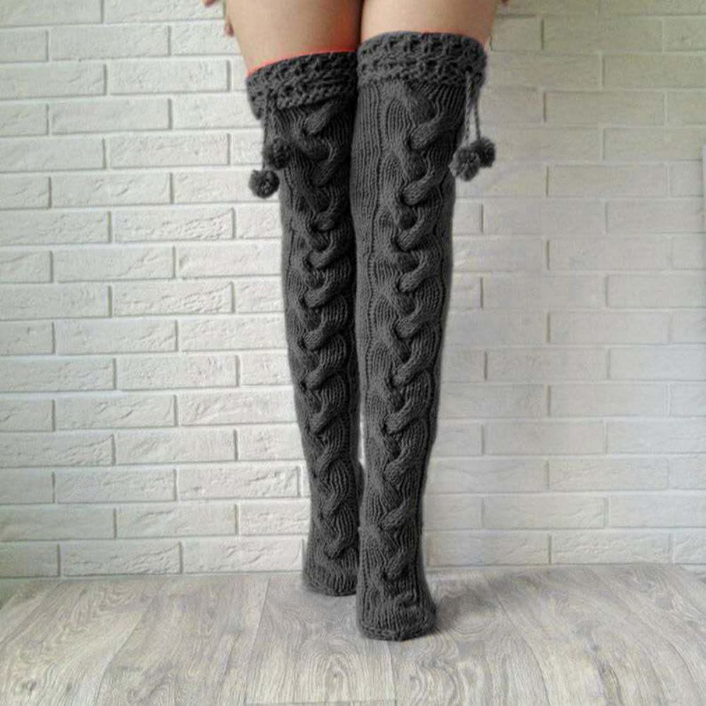 Knitted Garter Hair Ball Over The Knee Long Stockings Pile Pile Wool Socks Women - MyFaceSocks