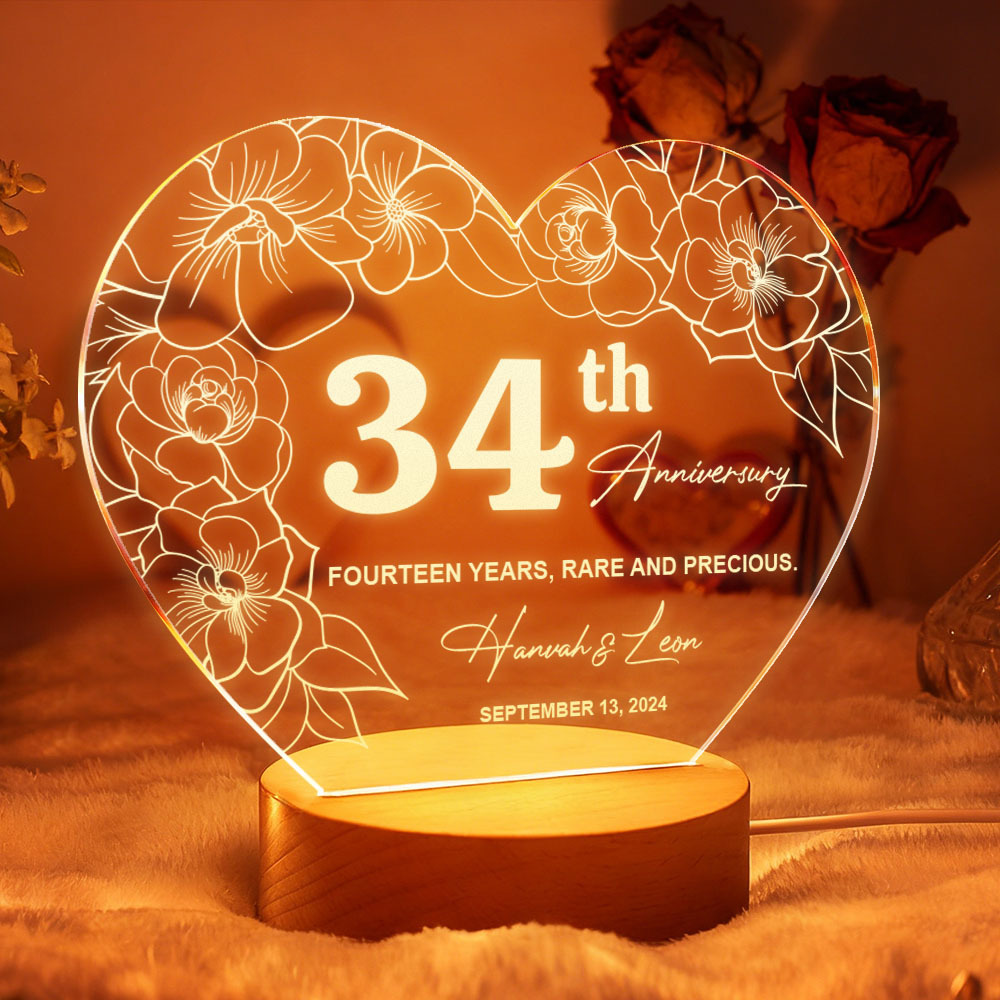 Custom Acrylic Heart Lamp for Valentine's Day - Personalized LED Night Light with Names & Anniversary Date - Romantic Desktop Decor Gift - MyFaceSocks