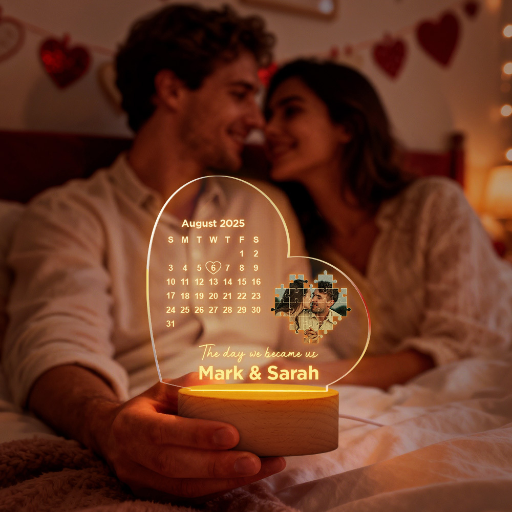 Custom Acrylic Heart Lamp for Valentine's Day - Personalized LED Night Light with Names & Anniversary Date - Romantic Desktop Decor Gift - MyFaceSocks