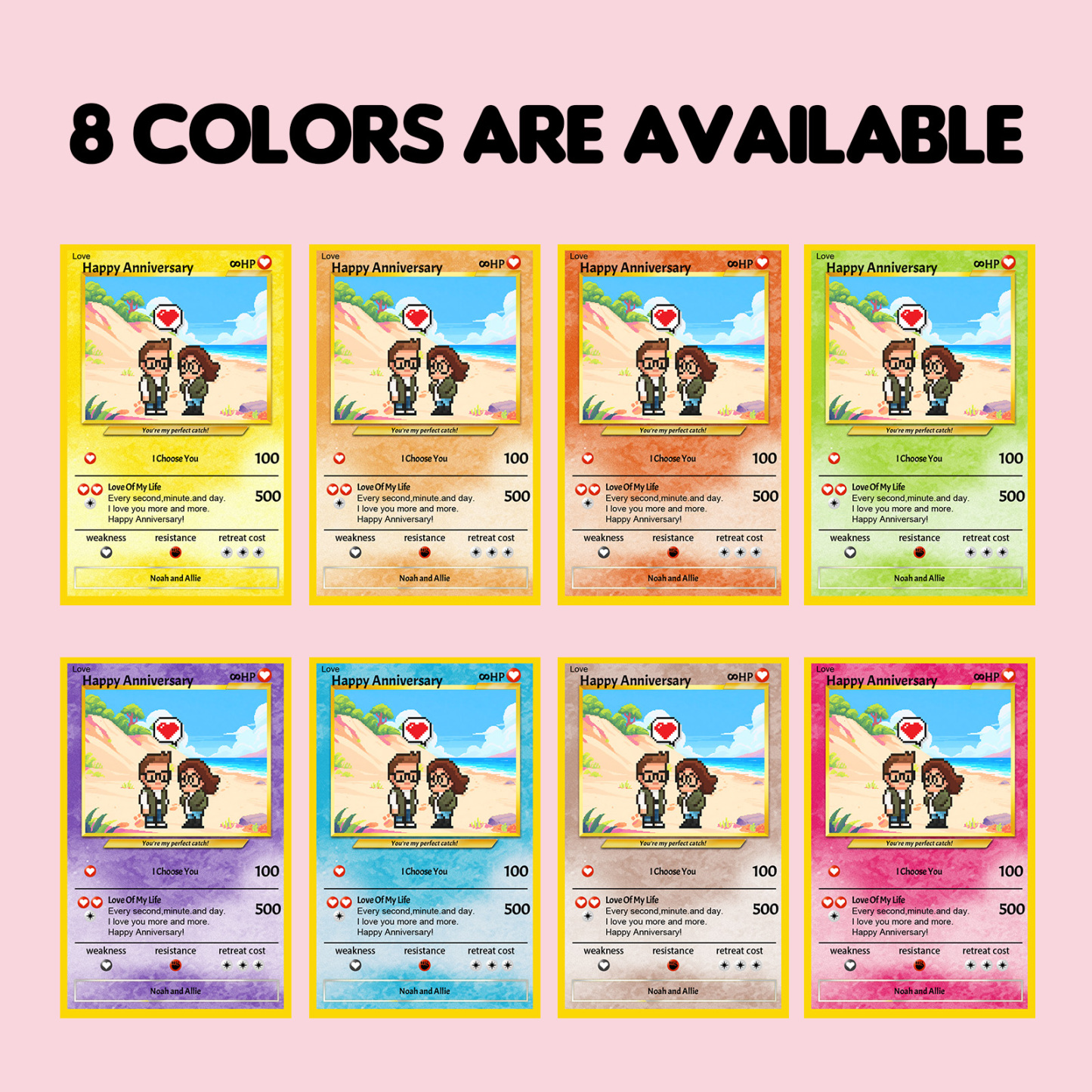 Custom Anniversary Day Poke Card Personalized Pixel Man Style Couple Card Cute Cartoon Photo Gift for Him or Her - MyFaceSocks