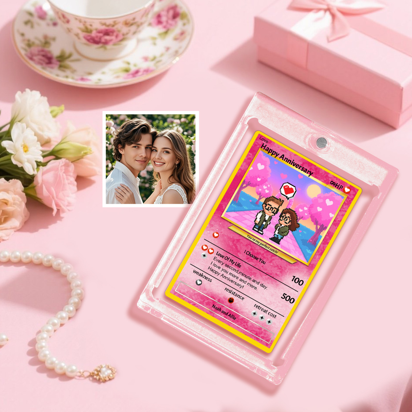 Custom Anniversary Day Poke Card Personalized Pixel Man Style Couple Card Cute Cartoon Photo Gift for Him or Her - MyFaceSocks