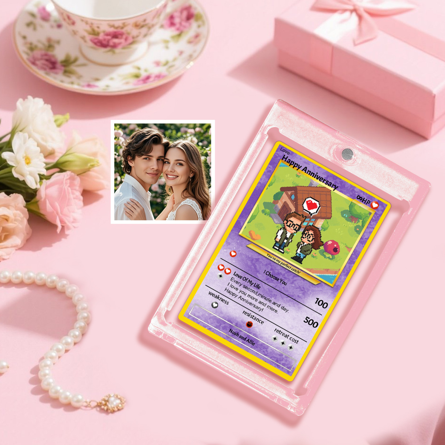 Custom Anniversary Day Poke Card Personalized Pixel Man Style Couple Card Cute Cartoon Photo Gift for Him or Her - MyFaceSocks
